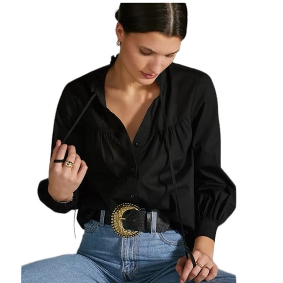 Maeve Anthropologie Black poplin blouse Large - Picture 1 of 4